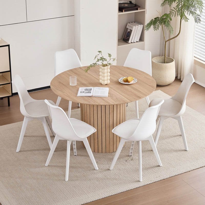 Modern Minimalist Dining Chair – Kitchen Chair with Padded Seat and Plastic Legs (Set of 4), White, Set of 6
