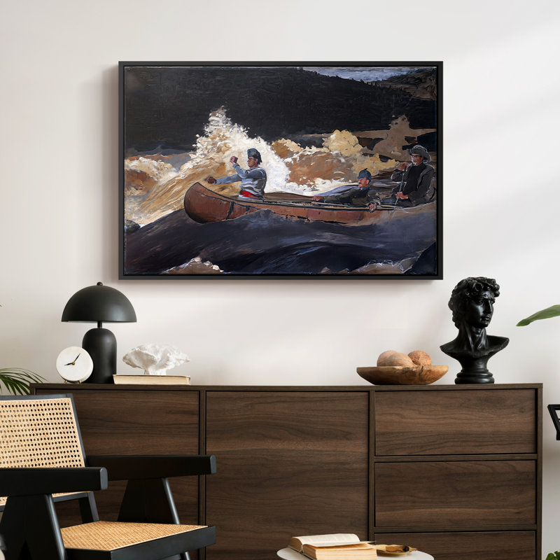 Shoot the Rapids, Saguenay River, 1905-1910 - Winslow Homer, toile tendue avec châssis, 24 po x 36 po, Noyer