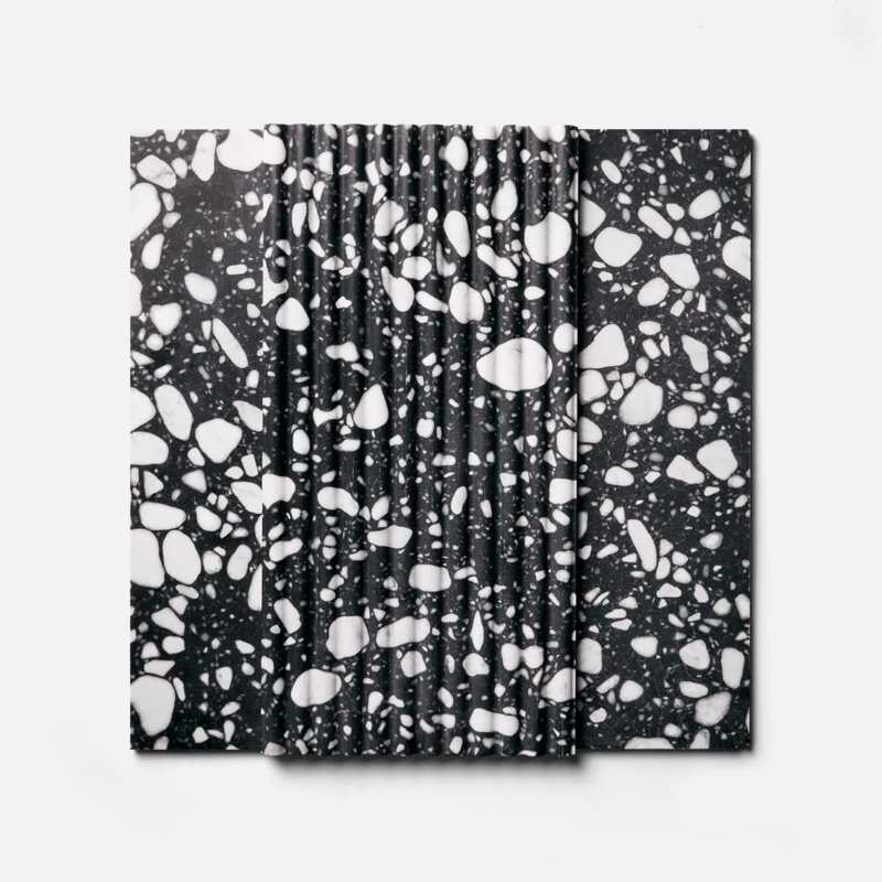 Terrazzo Italy Fluted Honed Terrazzo Tile, Sacra Nero Black/White
