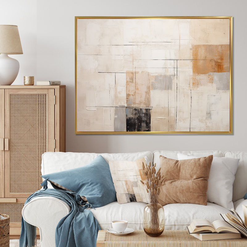 Minimalisme moderne, art zen scandinave - Art mural moderne-scandinave, H 30 po x l 40 po x P 1,5 po, Cadre flottant doré