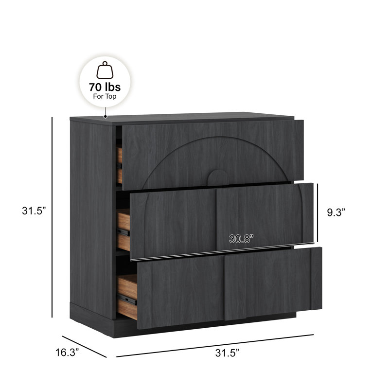 Ensemble de 4 buffets avec 3 tiroirs, ébène, Ébène