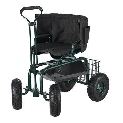 Chariot de jardin roulant avec siège pivotant et poignée extensible