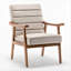 Fauteuil d'appoint Mid-Century moderne, structure en bois massif avec accoudoirs en microfibre d'aspect cuir-1481999309