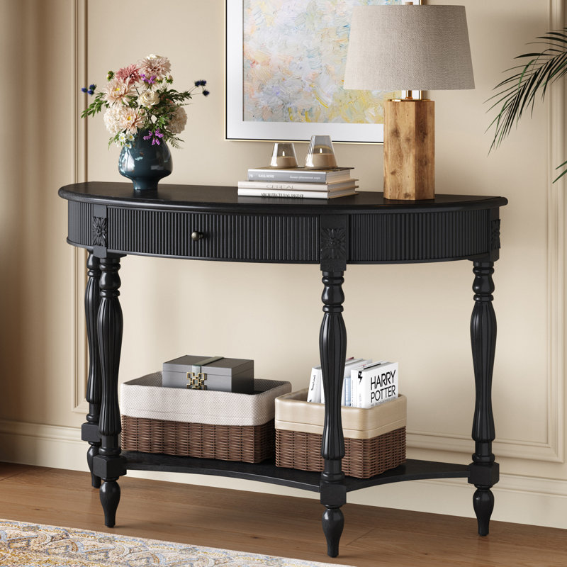 Console Mid-Century avec tablette et tiroir, Noir