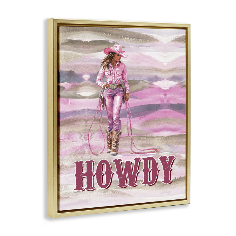  Pastel Howdy Cowgirl Canvas Wall Art by Lettered and Lined, Cadre flottant métallique doré, H 31 po x l 25 po