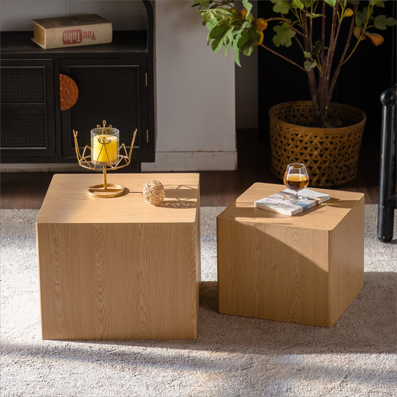 Ensemble de 2 tables basses en MDF imitation bois imitation grain de bois, Bois naturel