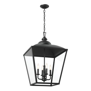 Dame 27.6 Inch 4 Light Foyer Pendant With Clear Glass In Textured Black