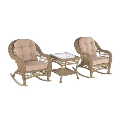 Ophélie Outdoor Garden Cappuccino 3 Piece Rocking Conversation Set with Cushion