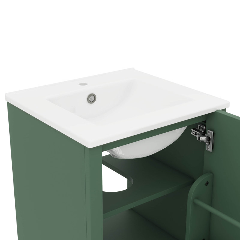 Meuble-lavabo de 20 pouces avec lavabo intégré - style lavabo simple, porte à fermeture en douceur, tablette ajustable en forme de U, tiroir à compartiments