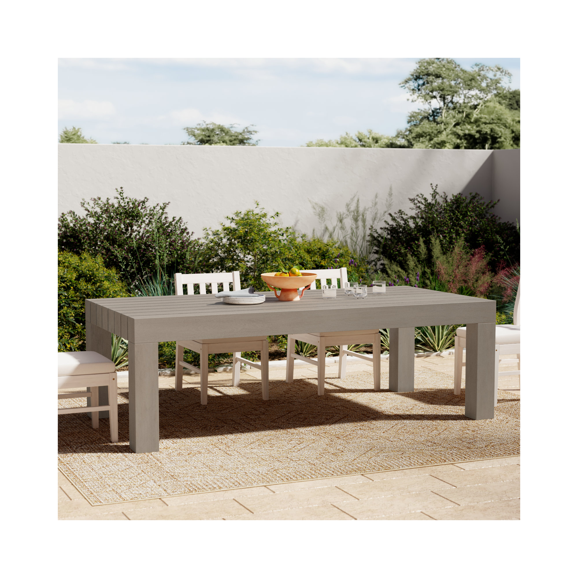 Shea 87'' Teak Outdoor Dining Table, Weathered Gray