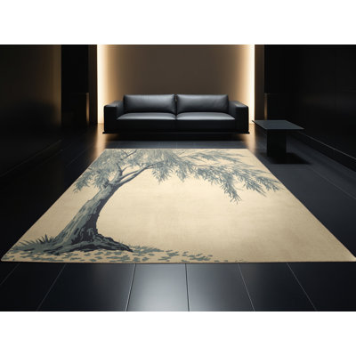 Machine Washable Orlandra Willow Tree French Country Vintage Look Rug in Beige – Beige Binding