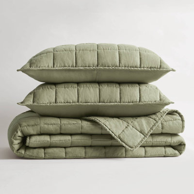 Premium Linen Full Queen Bedding Sets, Olive Green Modern Home Comfort