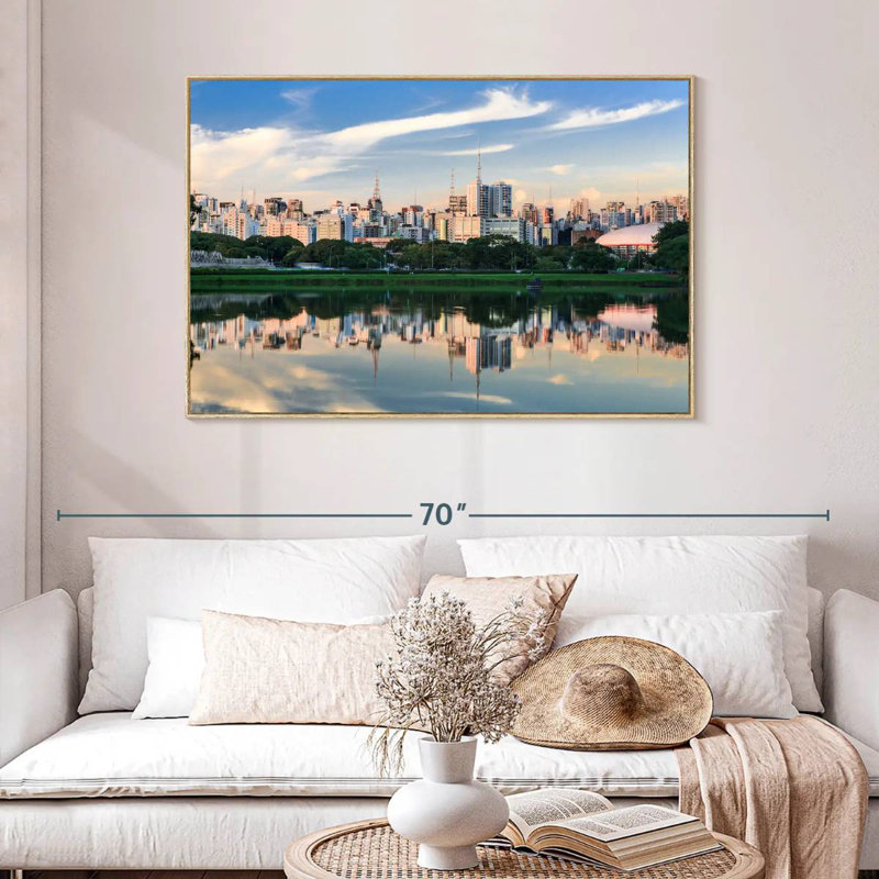 Horizon du parc d'Ibirapuera, Cadre flottant en bois naturel, 46 po x 31 po