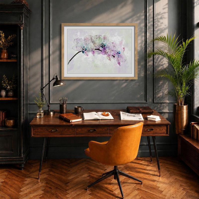 Colourful Orchids in Abstract - Framed Print, 62cm H x 87cm W x 2cm D, Oak Framed
