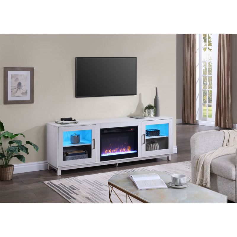 Console 70 po avec foyer Summit, White/Walnut