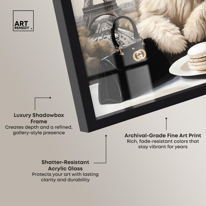 «Cat in Paris Treats Shadowbox Print» par Art Remedy, H 21 po x l 21 po, Noir