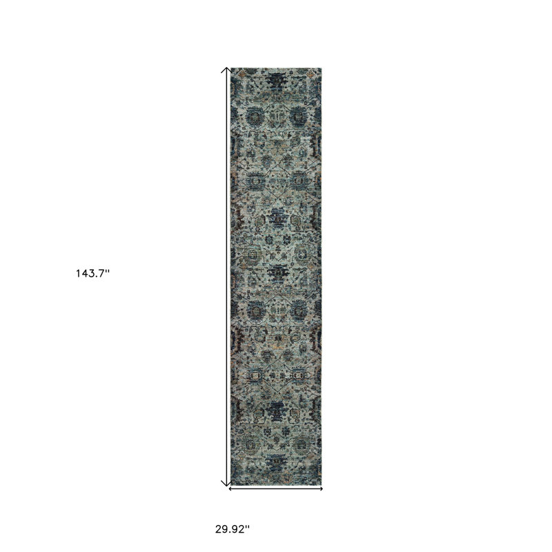 Tapis de couloir oriental bleu et bleu marine 2 pi x 10 pi résistant aux taches