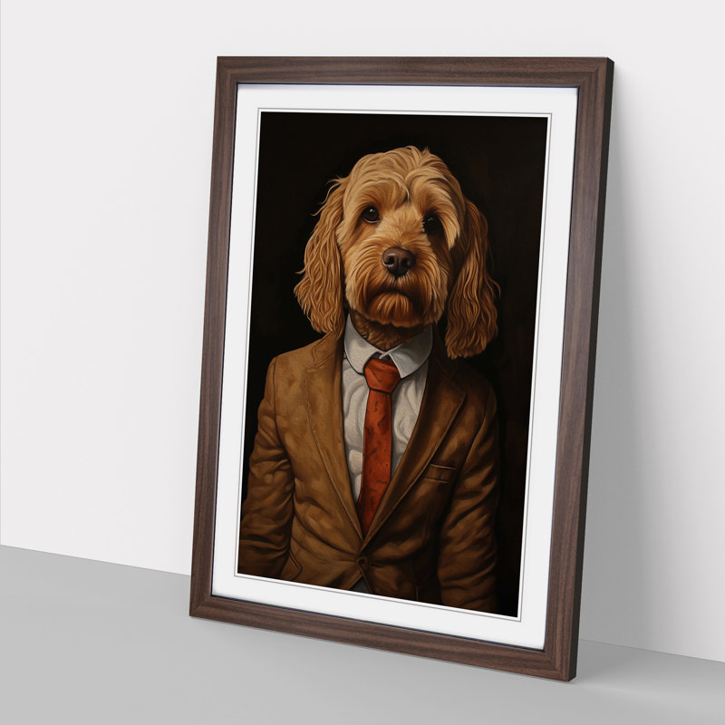 Cockapoo In A Suit No.3 - Single Picture Frame Print on Wood, 46cm H x 34cm W x 2cm D, Walnut 