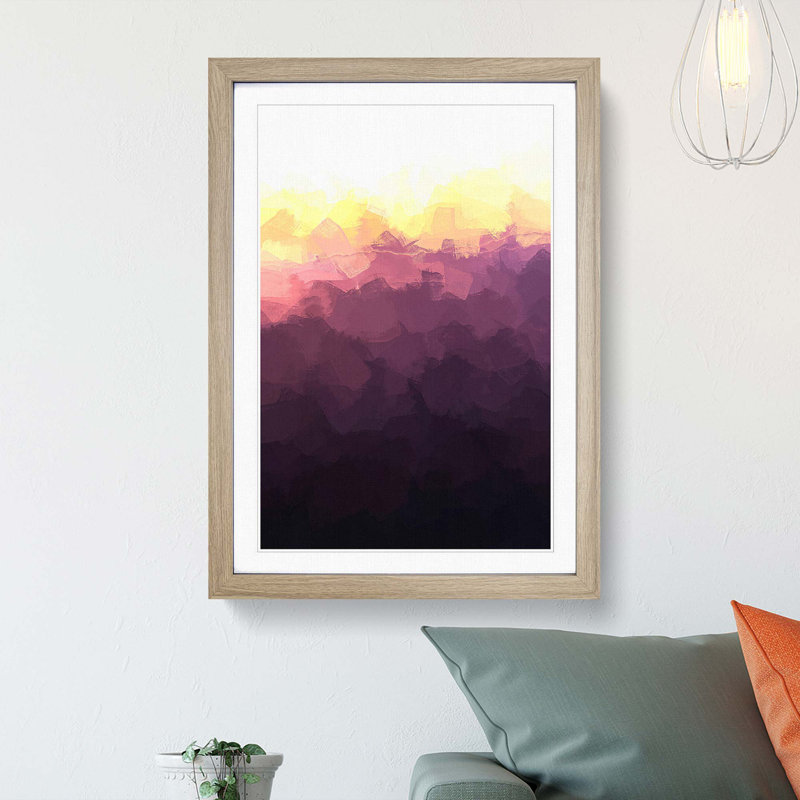 Sun over a Mountain Range in Abstract - Picture Frame Graphic Art Print, 87cm H x 62cm W x 2cm D, Oak Framed