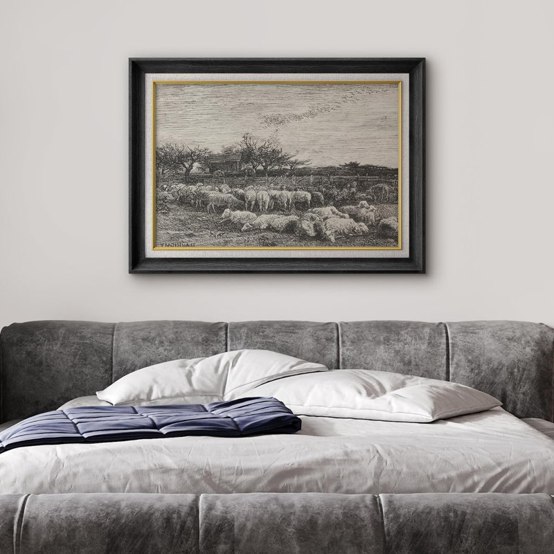 «Vintage Wild Country Farm Goat Portrait Animals Wilderness», peinture sur toile, Noir