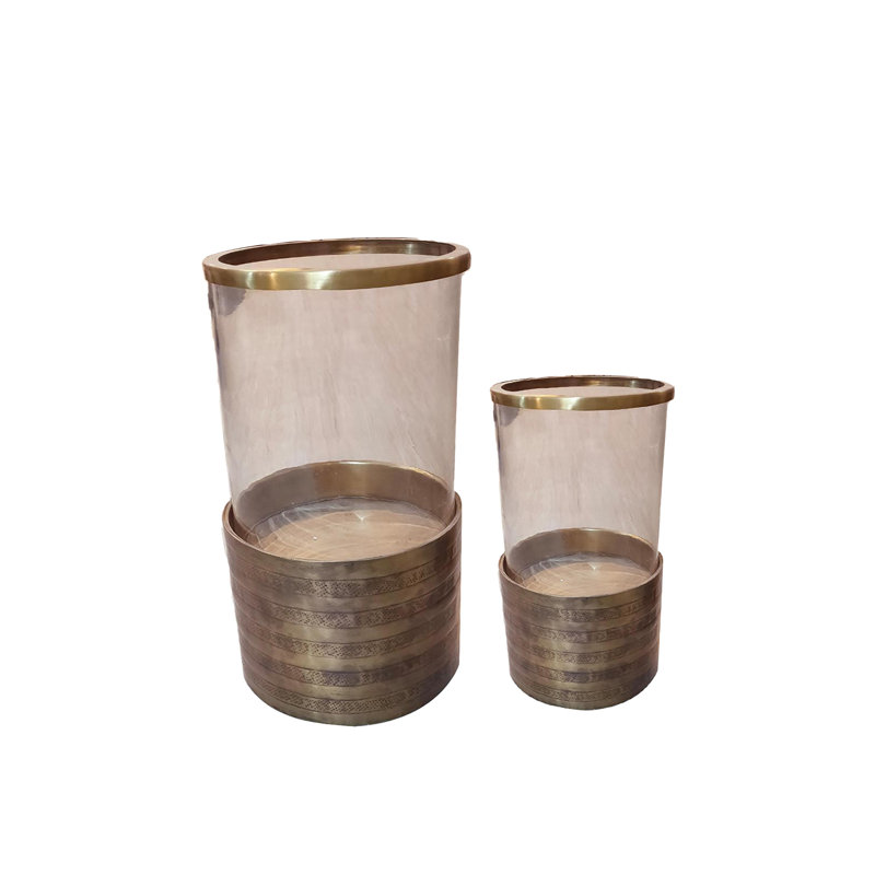 11'' H Glass Tabletop Hurricane, Brass
