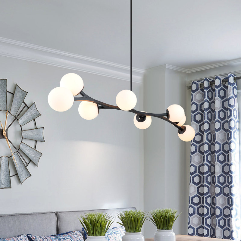 Kaynen 8- Light Modern Sputnik Glass Chandelier With Gradient Glass Globes, White, Matte Black