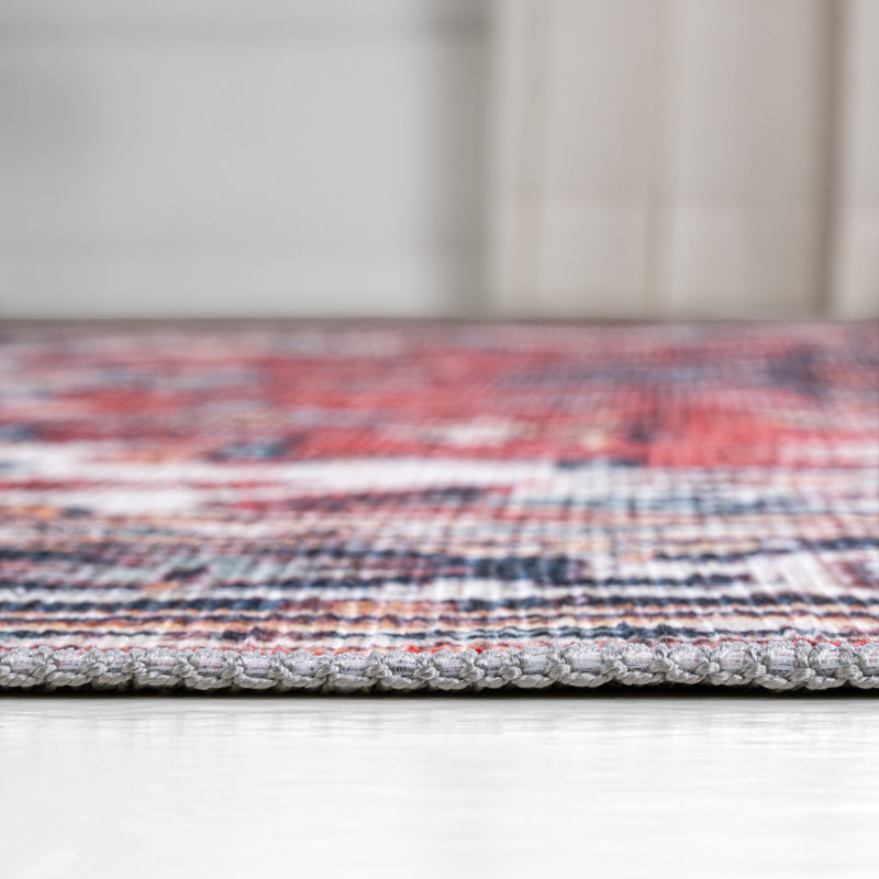 Tapis rouge / bleu marine Aailiyah Ornate, Rectangle 3 pi 11 po x 6 pi