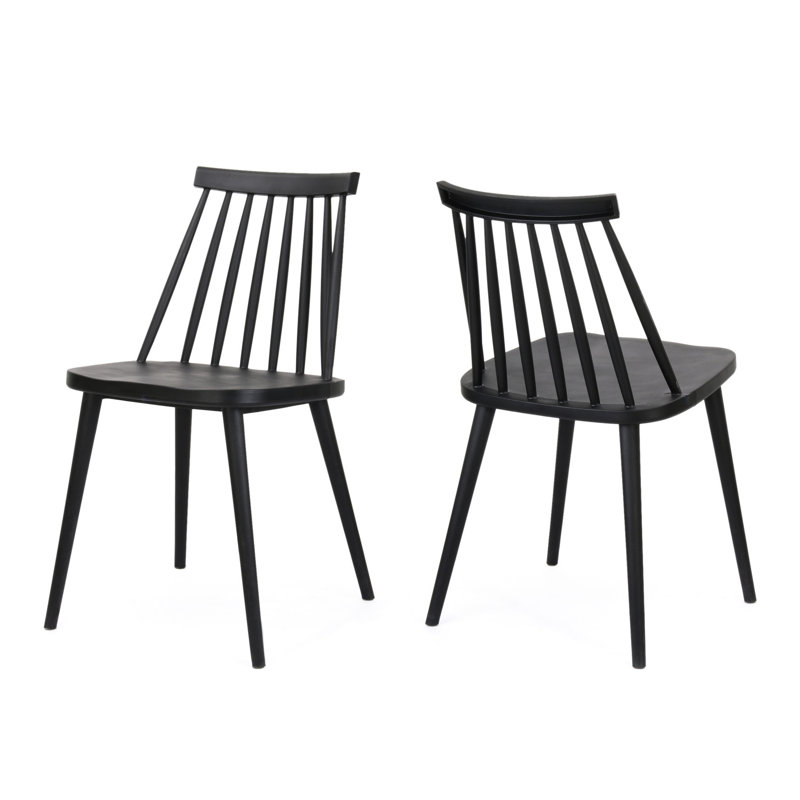Chaises de salle à manger noires, dossier à 2 broches, polypropylène pour un espace tendance en polypropylène de style 2, décor de pièce arrière