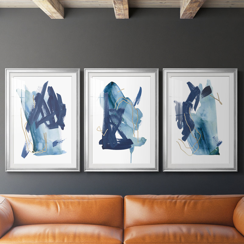 Indigo Collide I - Impression personnalisée de qualité supérieure avec cadre mat - 3 pièces, H 15 po x l 19 po