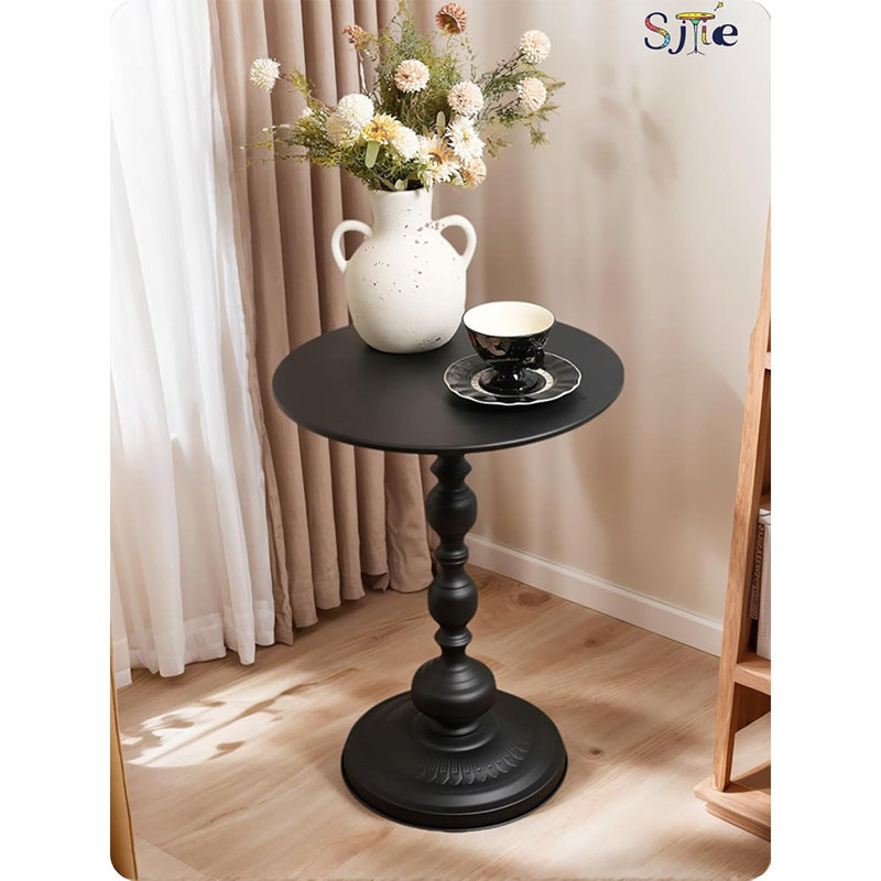Petite table d'appoint ronde avec base en métal, table basse rétro multifonctionnelle pour le salon, la chambre à coucher, le bureau et le patio