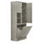 Grande armoire de rangement moderne avec panier rabattable, tablettes réglables et armoires fermées pour la salle de bain ou le salon