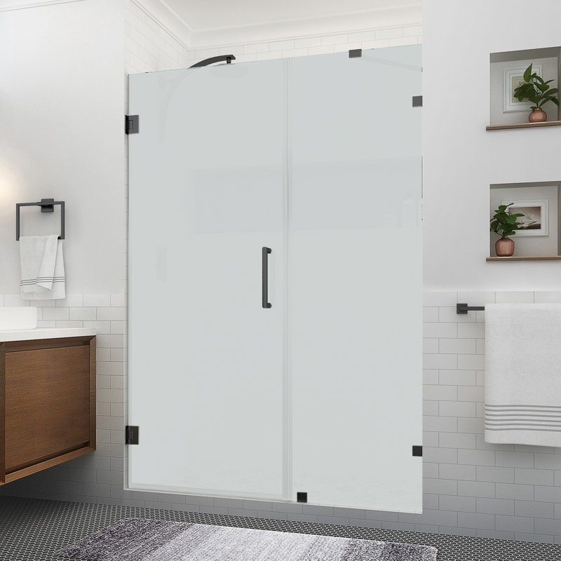 Nautis XL 53.25 in. to 54.25 in. W x 80" H Hinged Frameless Shower Door w/Ultra-Bright Frosted Glass, Matte Black