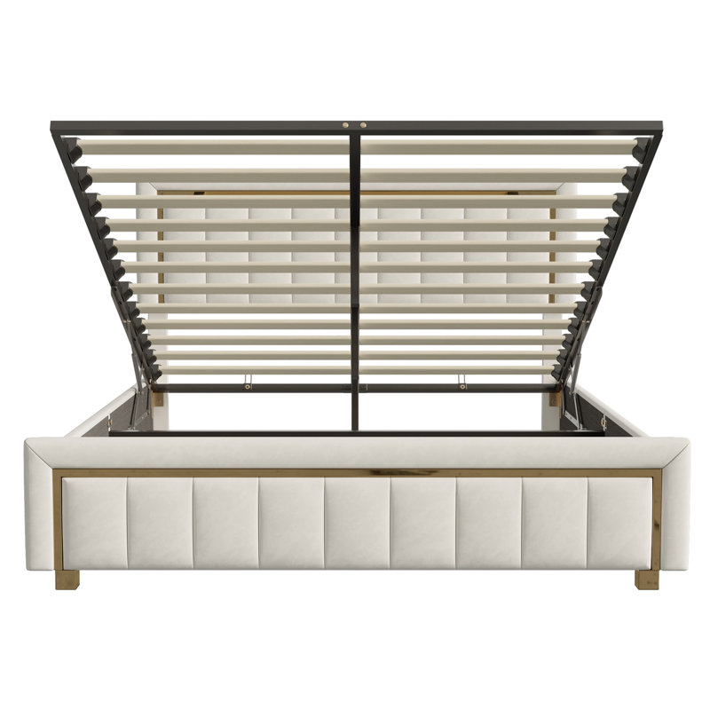 Ottoman Storage Bed, Beige, European Double (140 x 200 cm)