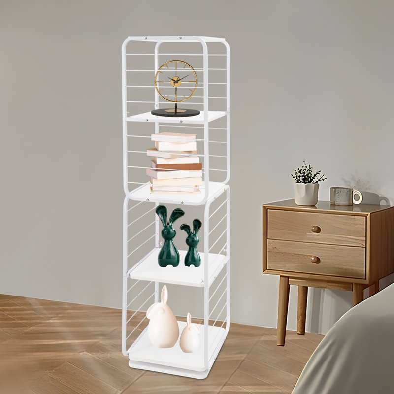 4-Tier Rotating Bookshelf Rectangular Floor Standing 360°Rotating Bookshelf for Bedroom Living Room, White