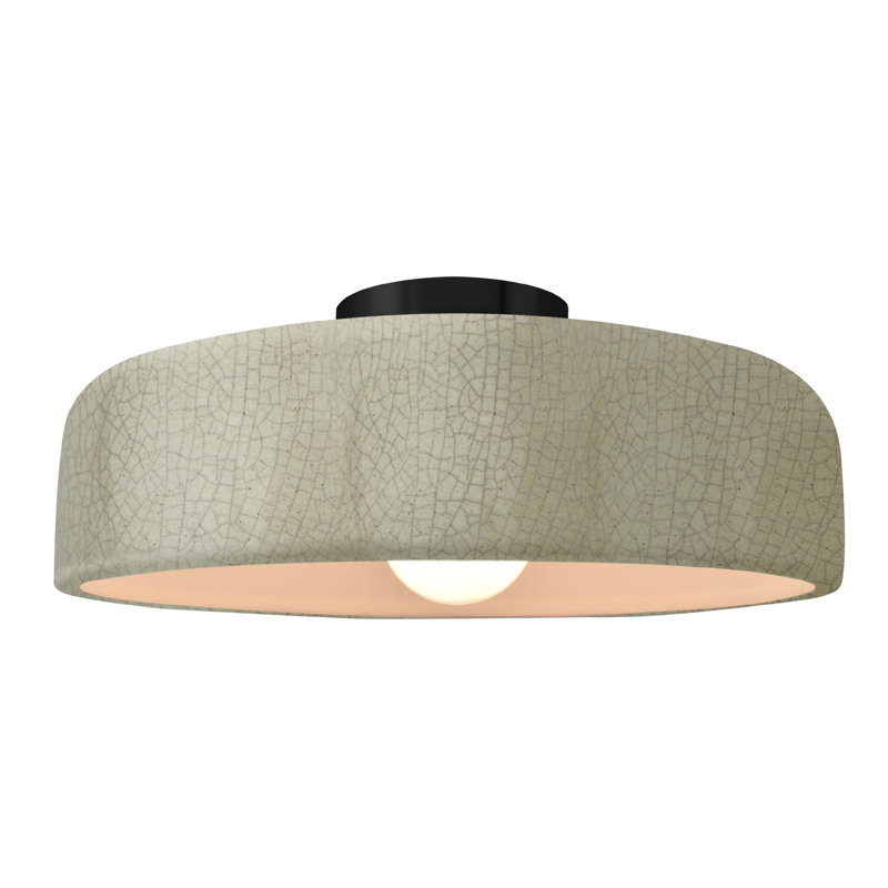Plafonnier semi-encastré en céramique Dottie, Craquelure vert céladon, Noir mat, H 6,5 po x l 16 po x P 16 po