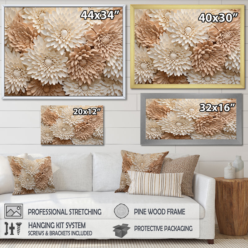 «Pure White Chrysanthemums Mosaic III», art mural sur toile Chrysanthemums, H 34 po x l 44 po x P 1,5 po, Cadre flottant noir