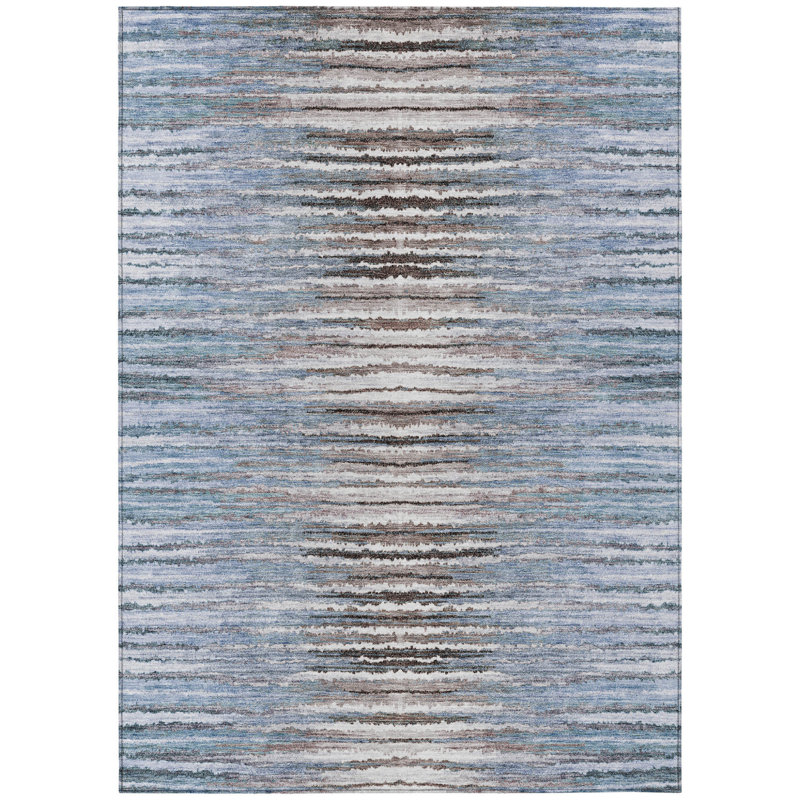 Tapis intérieur / extérieur rayé bleu ciel et bleu denim 10 pi x 14 pi HomeRoots