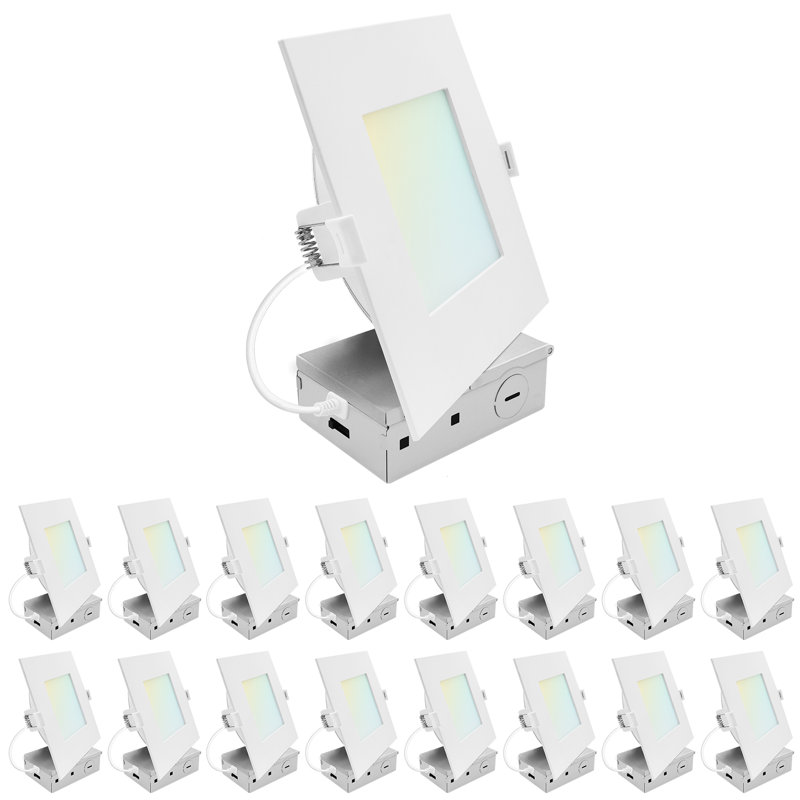 LUXRITE 6 Inch LED Square Recessed Light, ECO Backlit Mini Panel Light, 5CCT 2700K-5000K, 1400LM, 15W, 100°, Dimmable TRIAC 10%–100% ETL Rated 16 Pack