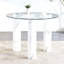 Table ronde en verre trempé transparent avec pieds en panneau de fibres à densité moyenne, table de salle à manger et table de salle à manger