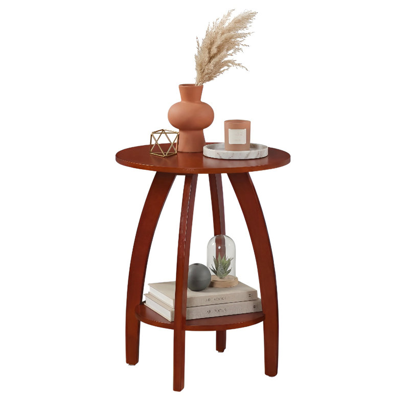 Cabool Round End Table with Shelf, Mahogany
