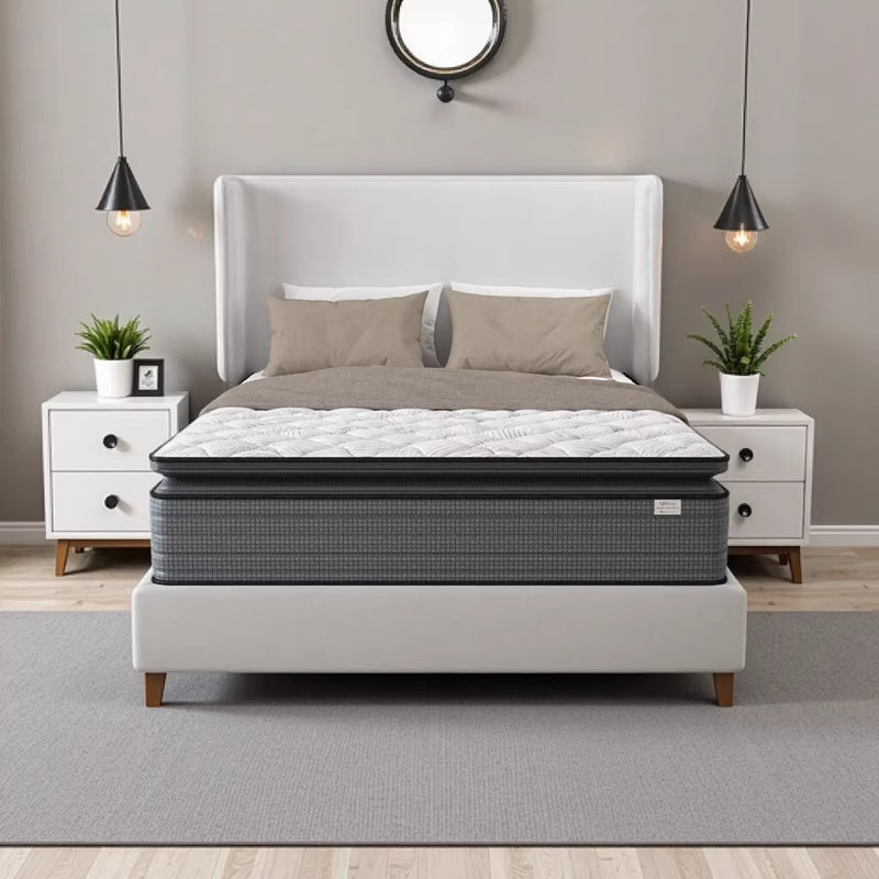 NapQueen Isabella 14 Inch Twin-XL Hybrid Pillow Top Mattress, CertiPUR-US Certified, Made in USA - Grey & White