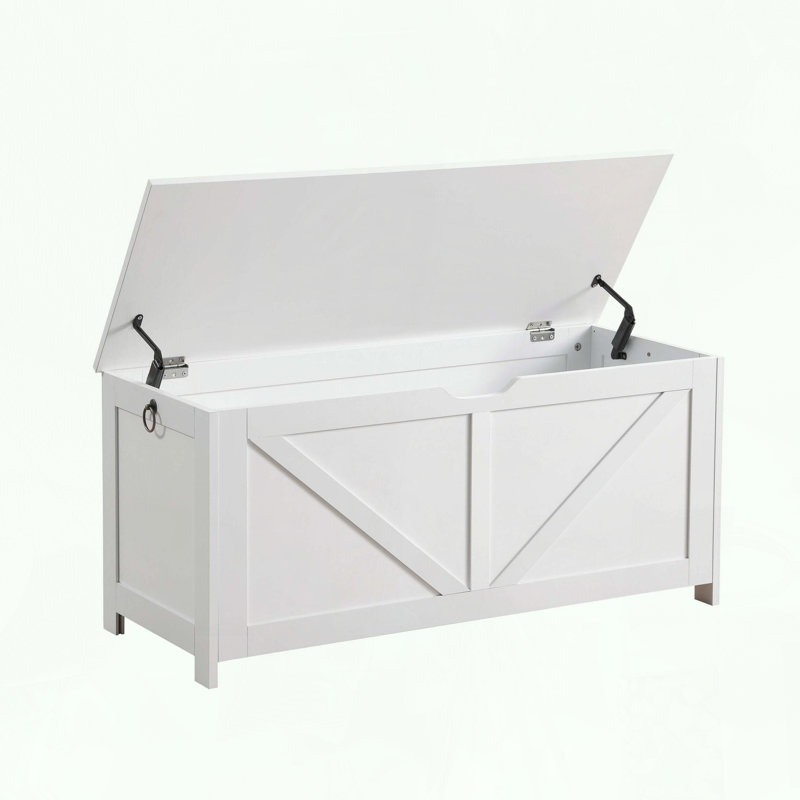 Banc de rangement très long avec finition blanc rétro, Blanc