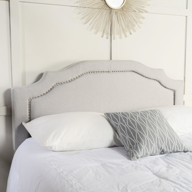 Headboard - Grey, Fabric Covered, Iron, Adjustable For Full And Queen Beds, 52.5" H X 62.68" W 3" D & High Wide Deep
