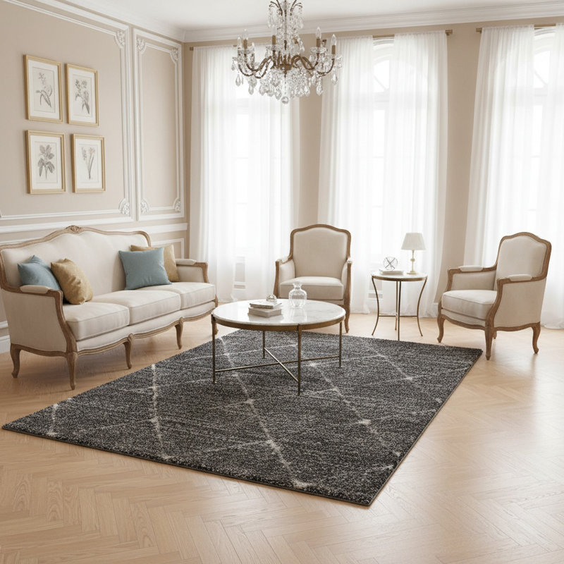 Tapis gris et crème Talas, Carré 5 pi