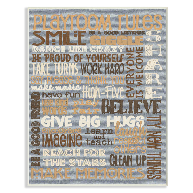 « salle jeux rules denim sensation », art textuel, 10 po x 15 po, Plaque