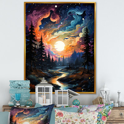 Moonlight River Into The Forest III - Forêt et rivière, art mural
