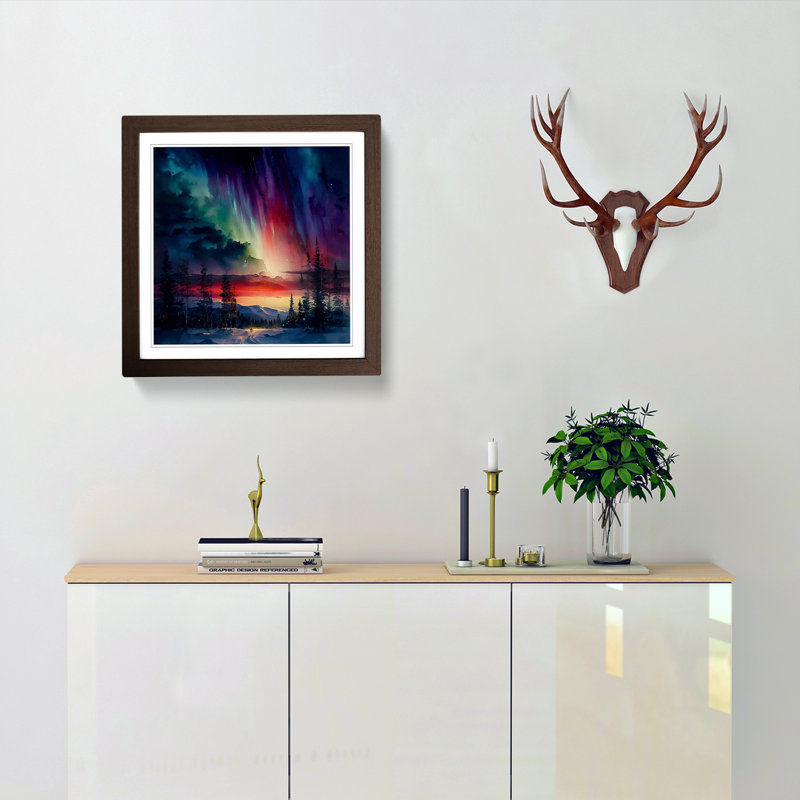 Northern Lights Watercolour - Framed Print, Walnut