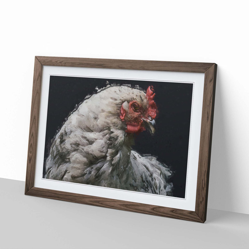 White Hen in Abstract - Picture Frame Graphic Art Print, Walnut, 35cm H x 50cm W x 2cm D