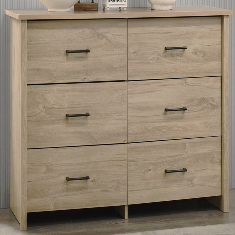 6-Drawer Dresser, 57"W  With Black Handles, Brown