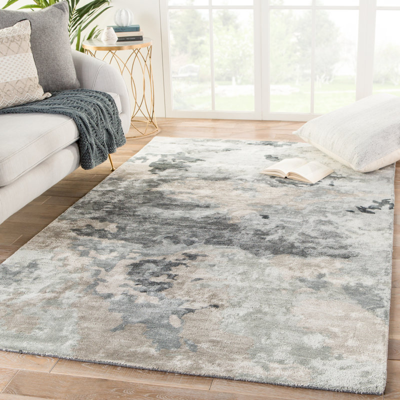 Tapis gris / bleu foncé touffeté à la main Funon, Rectangle de 10 pi x 14 pi